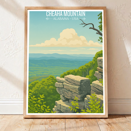 Cheaha Mountain - Alabama USA - Travel Wall Art Deco Poster Print - Art Print - Travel Art Poster