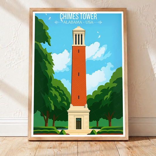 Chimes Tower - Alabama USA - Travel Wall Art Deco Poster Print - Art Print - Travel Art Poster