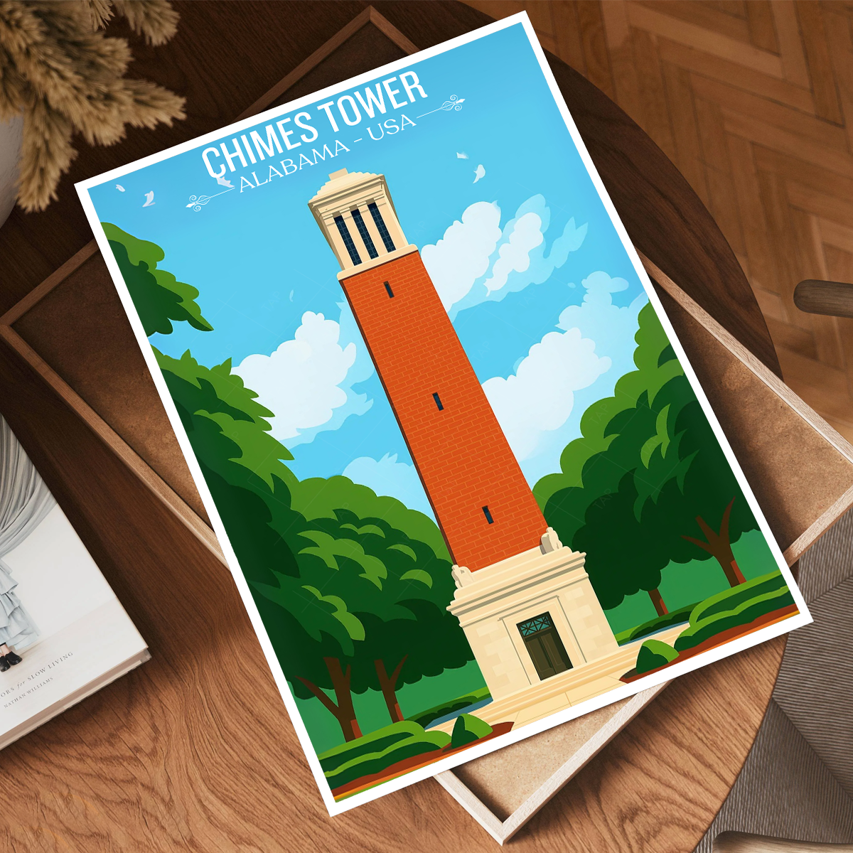 Chimes Tower - Alabama USA - Travel Wall Art Deco Poster Print