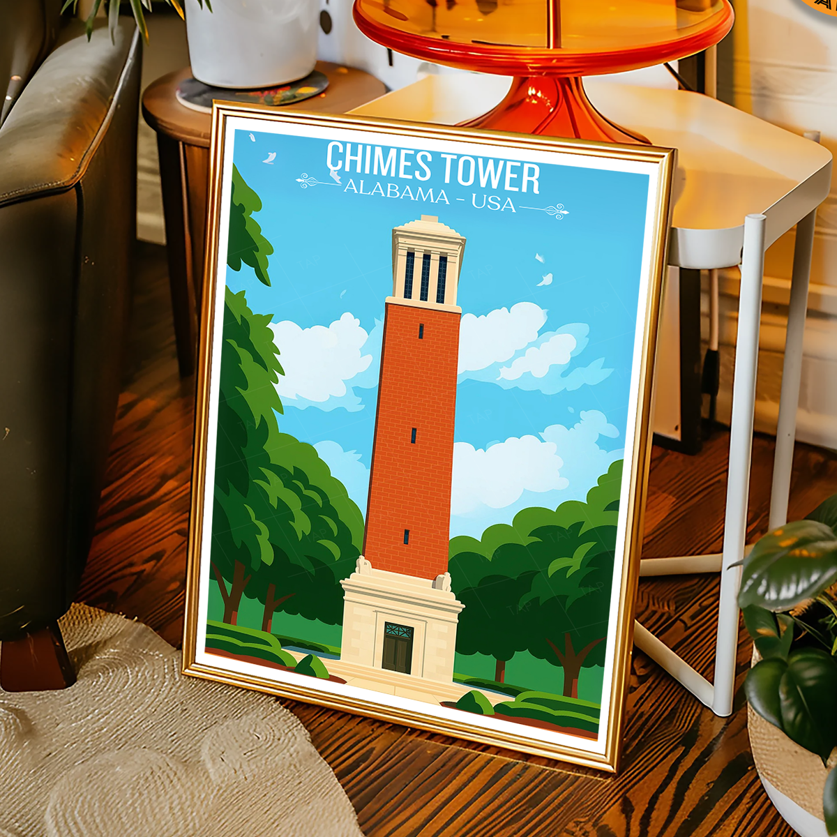 Chimes Tower - Alabama USA - Travel Wall Art Deco Poster Print