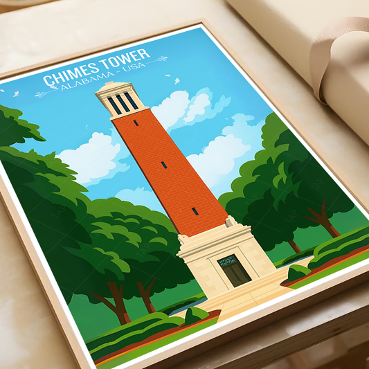 Chimes Tower - Alabama USA - Travel Wall Art Deco Poster Print - Art Print - Travel Art Poster