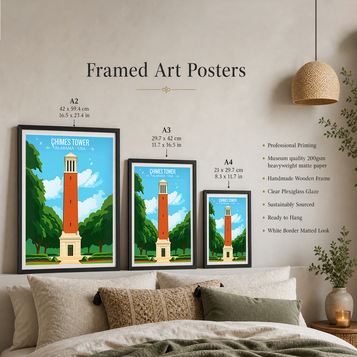 Chimes Tower - Alabama USA - Travel Wall Art Deco Poster Print