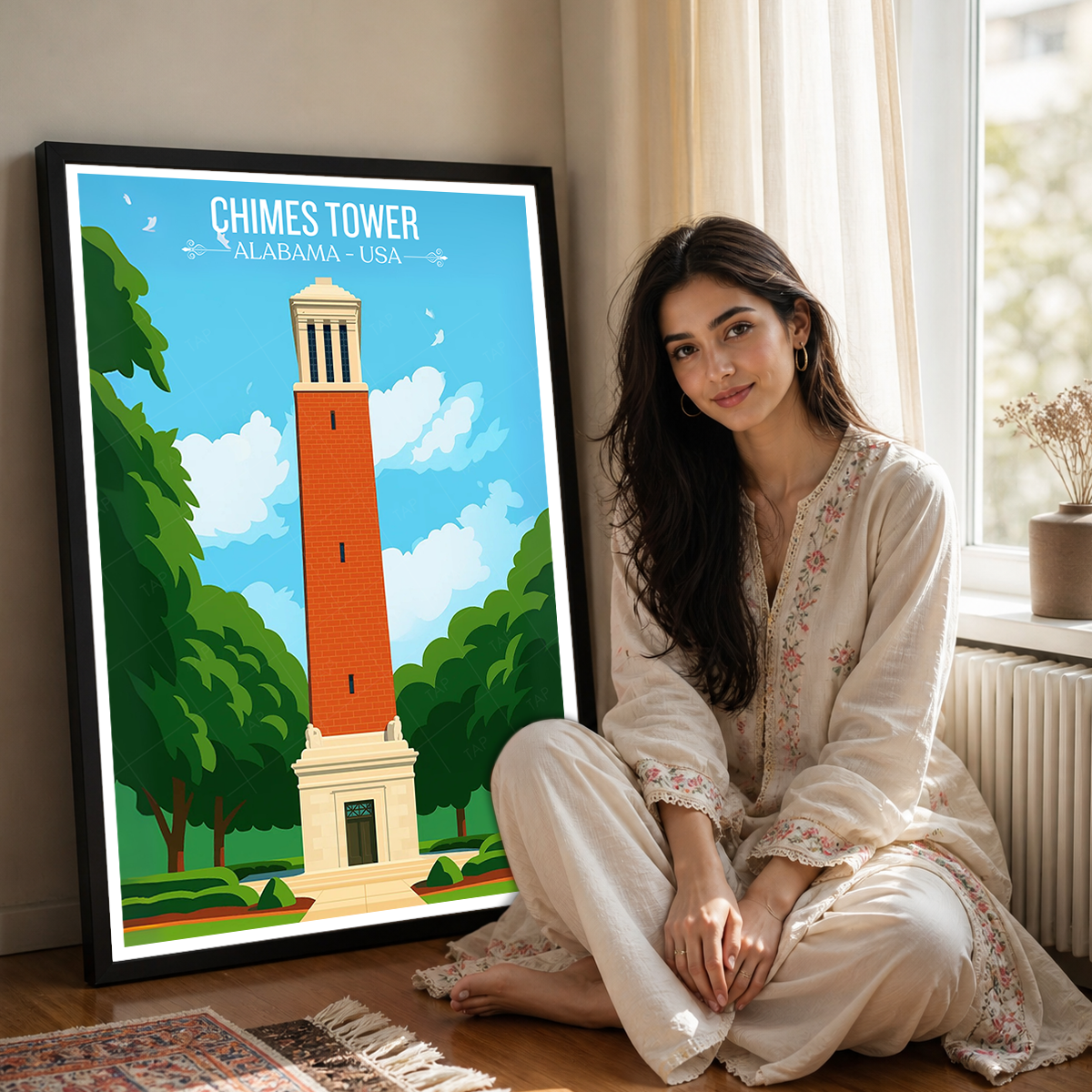Chimes Tower - Alabama USA - Travel Wall Art Deco Poster Print
