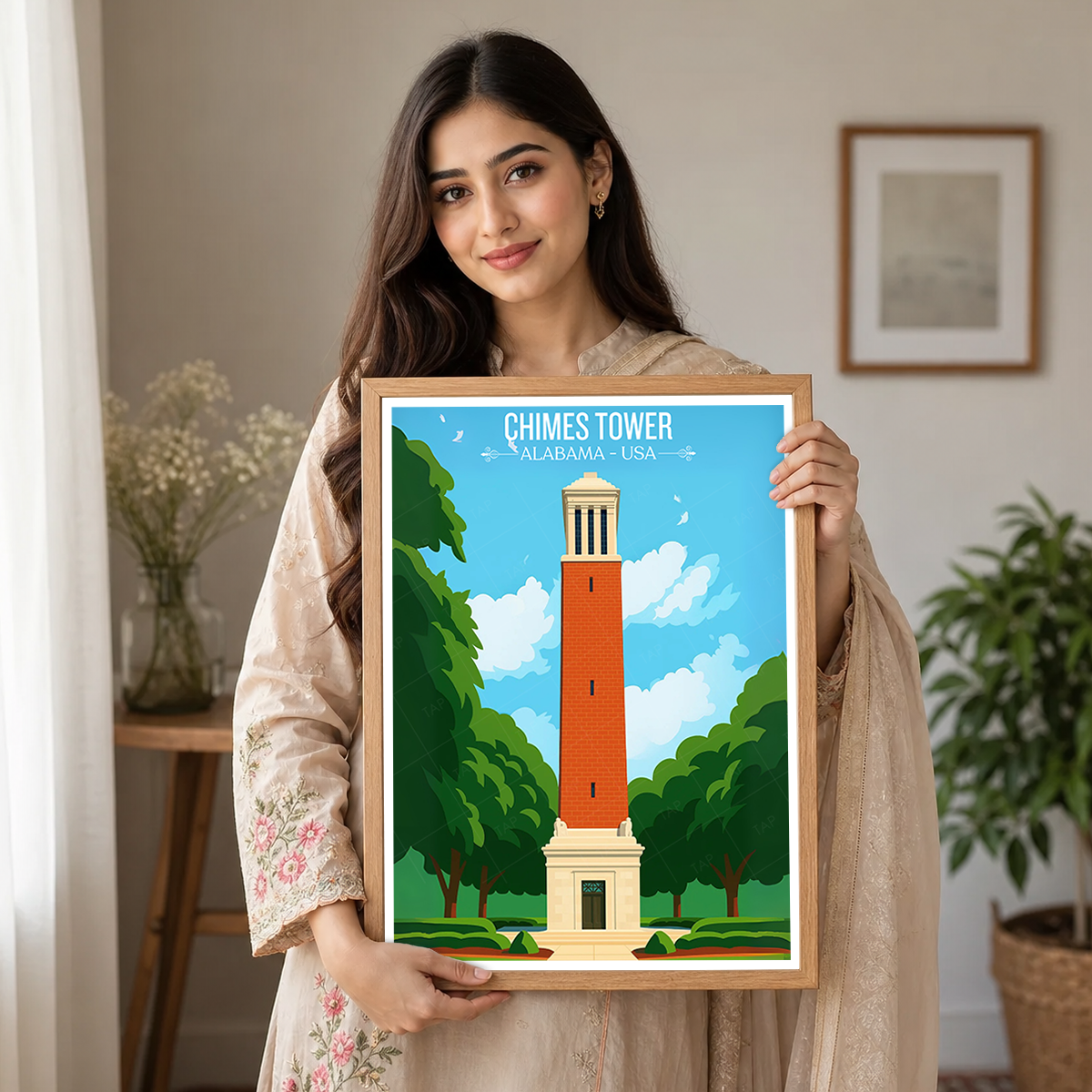 Chimes Tower - Alabama USA - Travel Wall Art Deco Poster Print