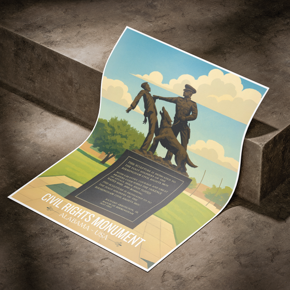 Civil Rights Monument - Alabama USA - Travel Wall Art Deco Poster Print