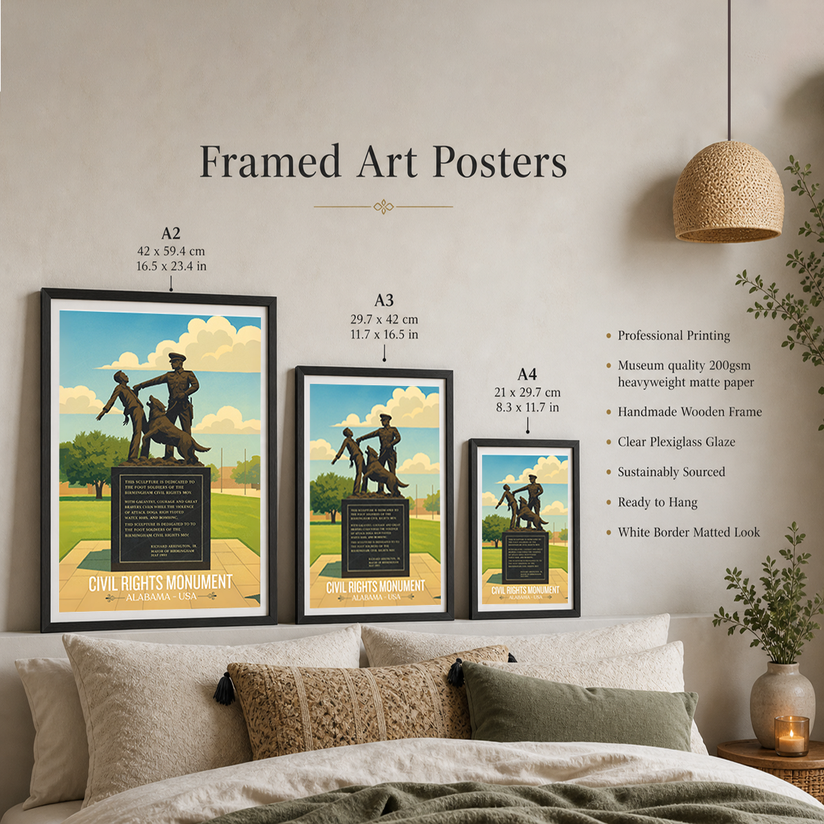 Civil Rights Monument - Alabama USA - Travel Wall Art Deco Poster Print