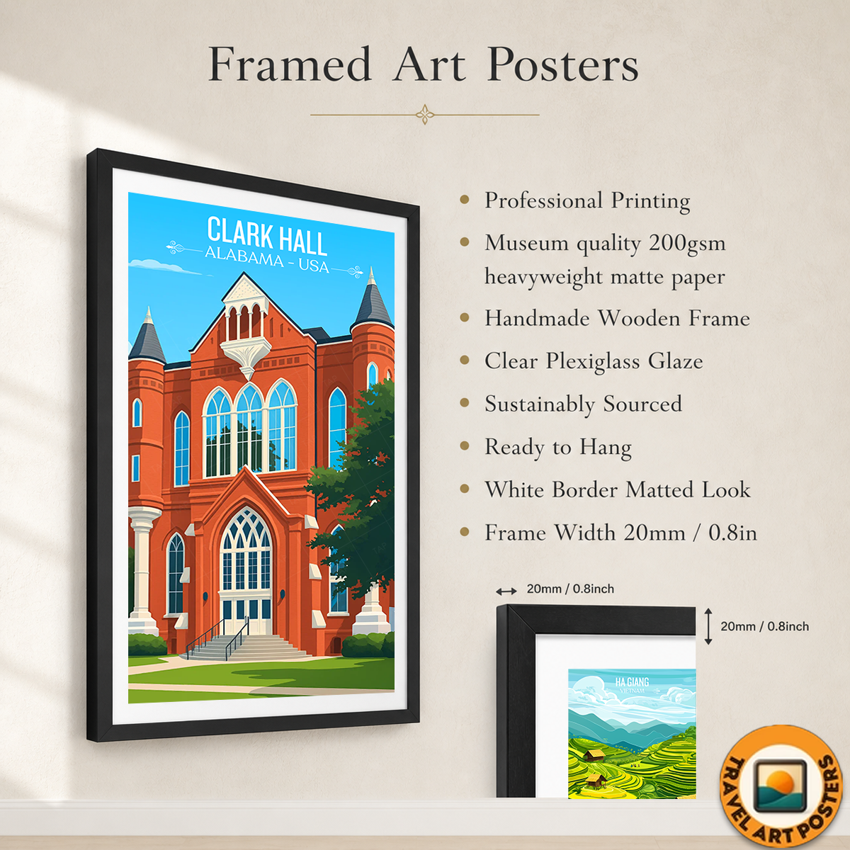 Clark Hall - Alabama USA - Travel Wall Art Deco Poster Print