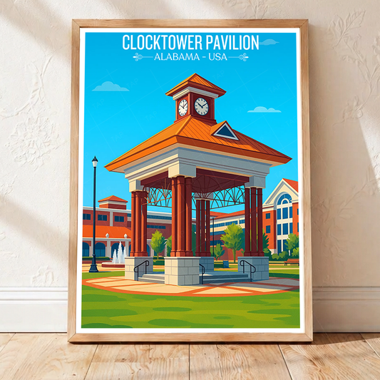 Clock Tower Pavilion - Alabama USA - Travel Wall Art Deco Poster Print - Art Print - Travel Art Poster