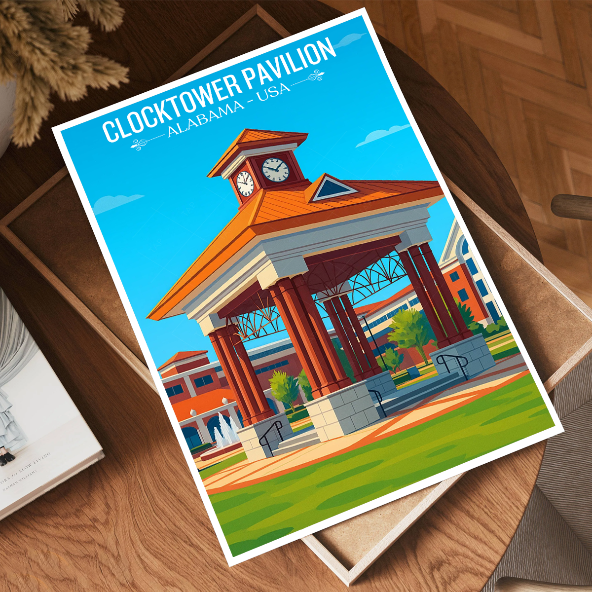 Clock Tower Pavilion - Alabama USA - Travel Wall Art Deco Poster Print