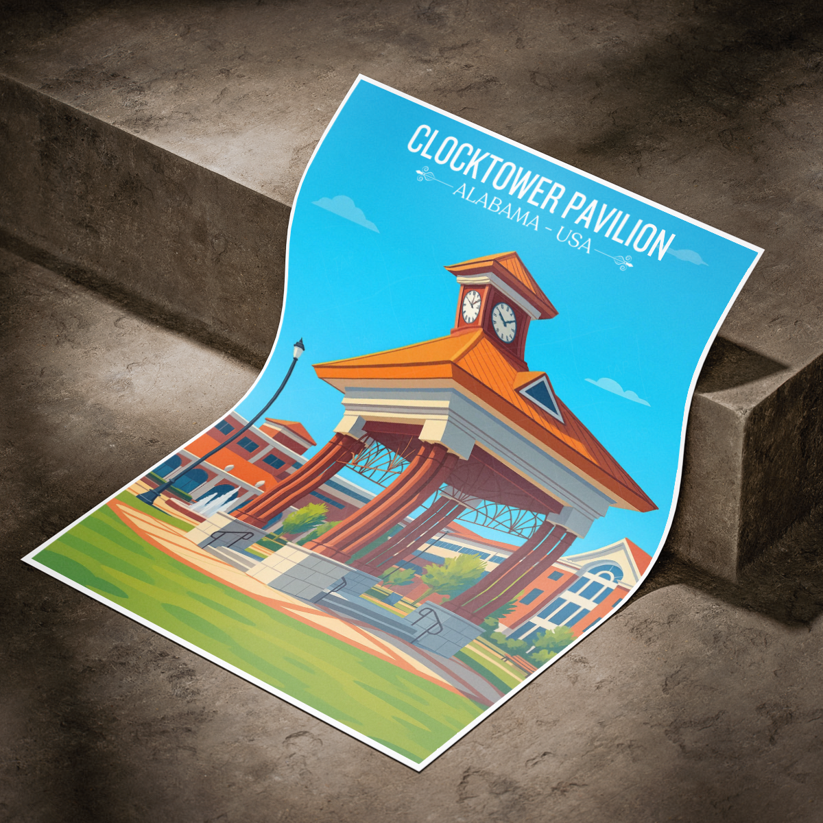 Clock Tower Pavilion - Alabama USA - Travel Wall Art Deco Poster Print