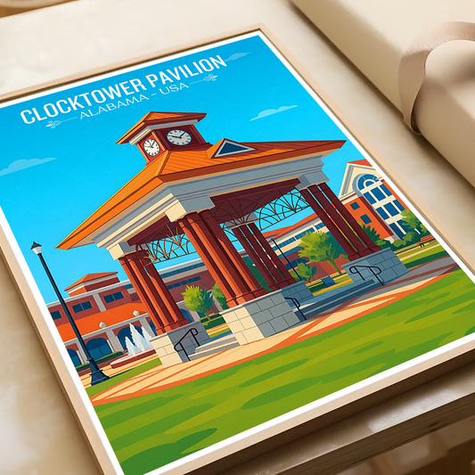 Clock Tower Pavilion - Alabama USA - Travel Wall Art Deco Poster Print - Art Print - Travel Art Poster