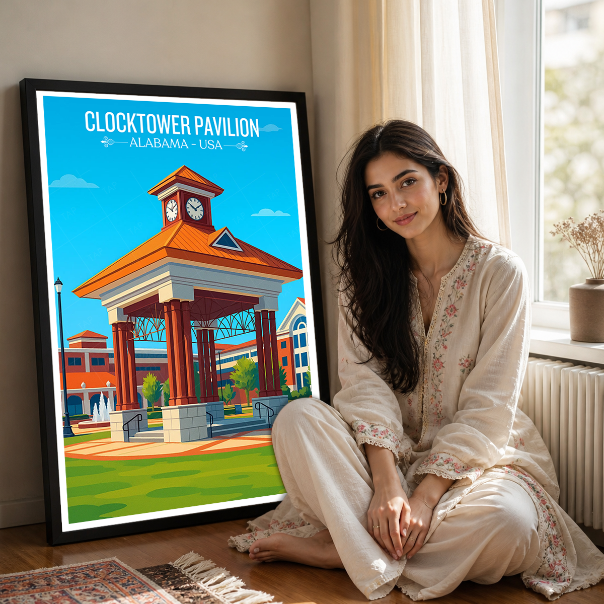 Clock Tower Pavilion - Alabama USA - Travel Wall Art Deco Poster Print