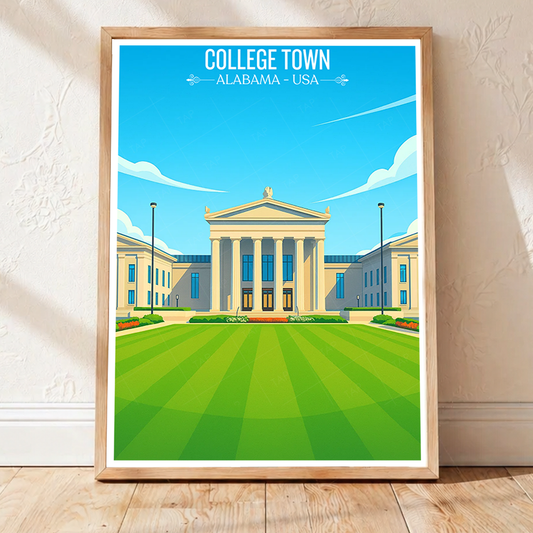 College Town - Alabama USA - Travel Wall Art Deco Poster Print - Art Print - Travel Art Poster