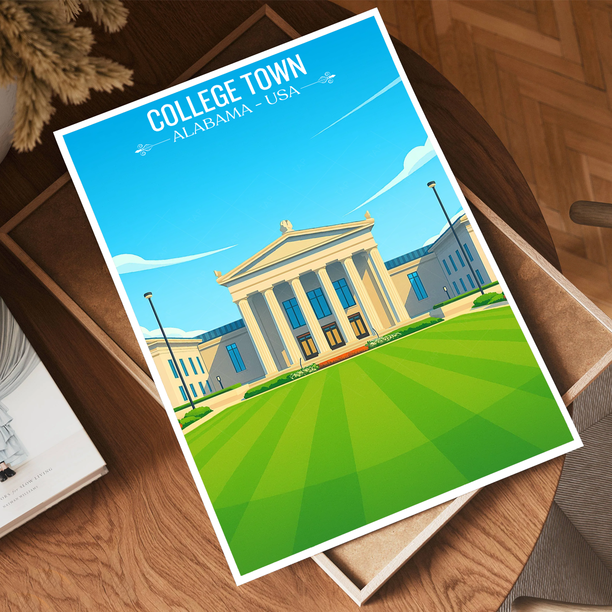 College Town - Alabama USA - Travel Wall Art Deco Poster Print