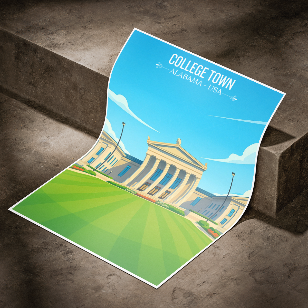 College Town - Alabama USA - Travel Wall Art Deco Poster Print