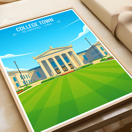 College Town - Alabama USA - Travel Wall Art Deco Poster Print - Art Print - Travel Art Poster