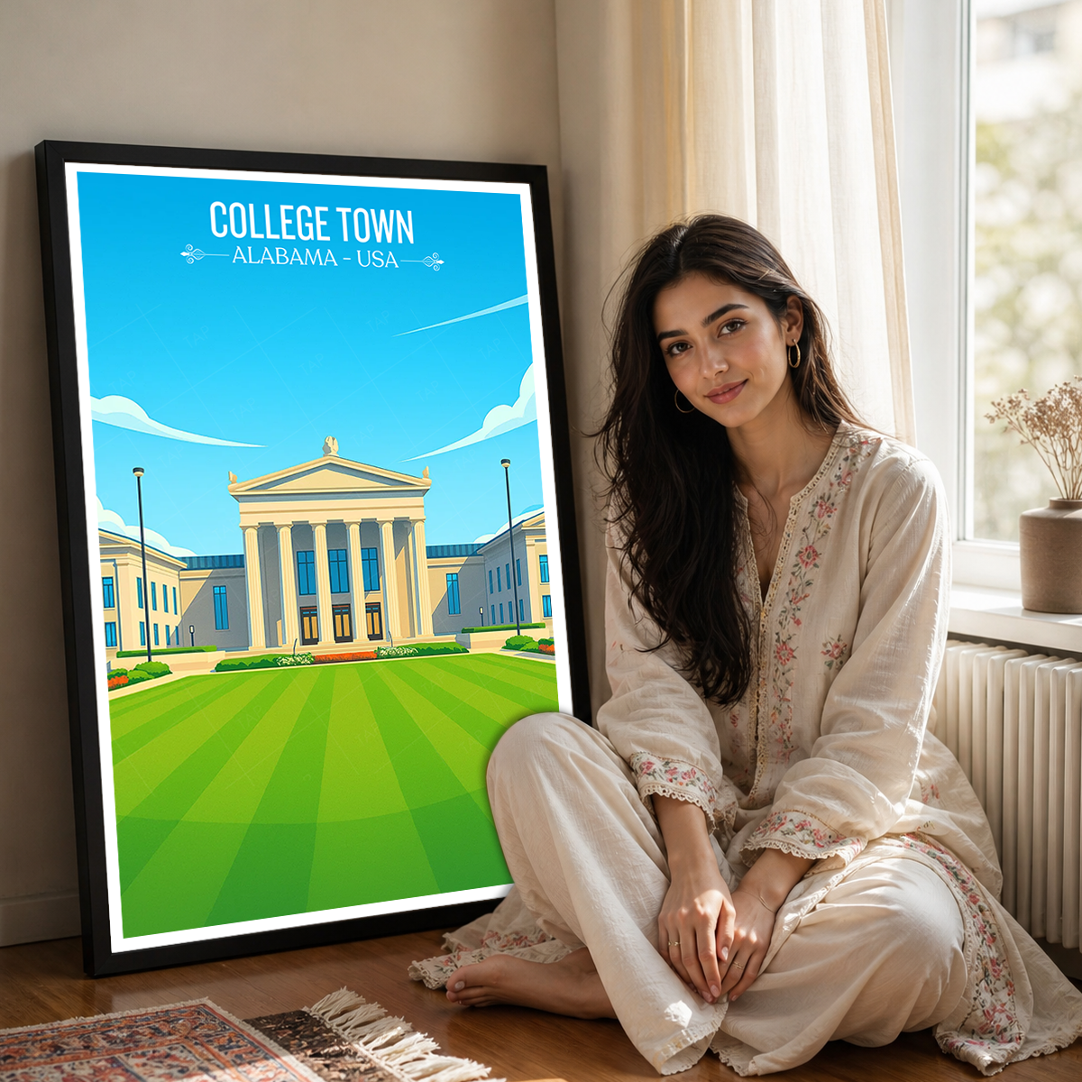 College Town - Alabama USA - Travel Wall Art Deco Poster Print