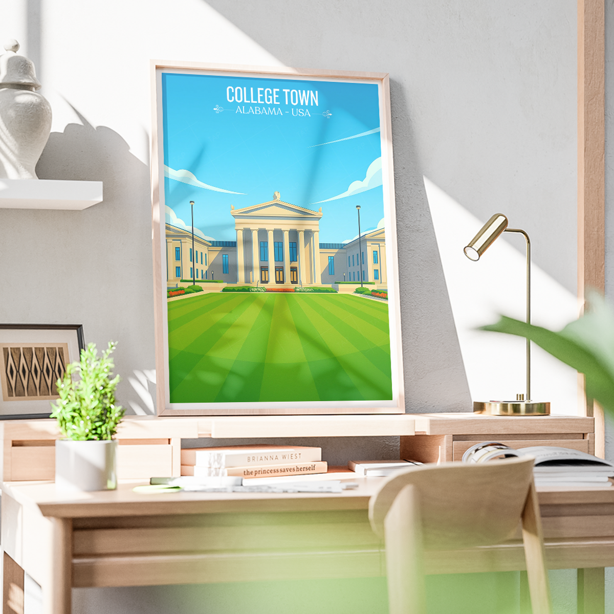 College Town - Alabama USA - Travel Wall Art Deco Poster Print