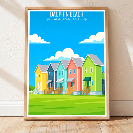 Dauphin Beach - Alabama USA - Travel Wall Art Deco Poster Print - Art Print - Travel Art Poster