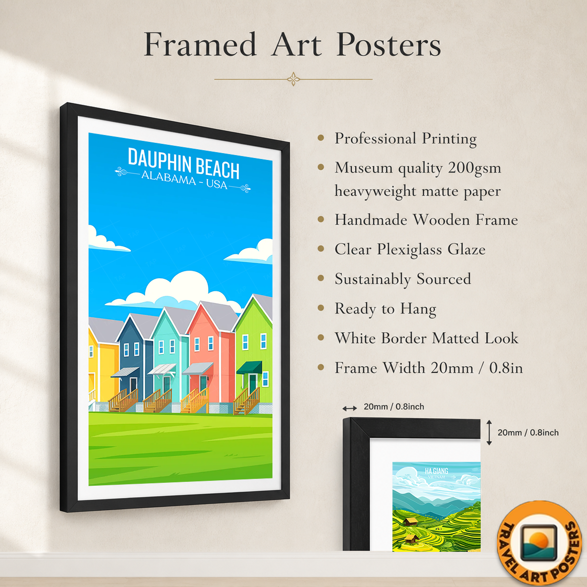 Dauphin Beach - Alabama USA - Travel Wall Art Deco Poster Print