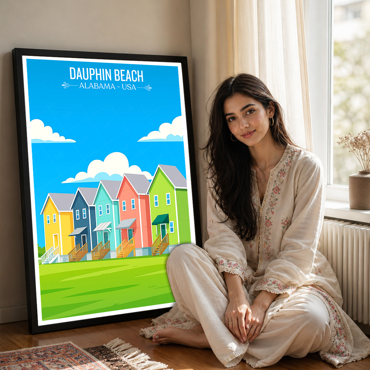 Dauphin Beach - Alabama USA - Travel Wall Art Deco Poster Print