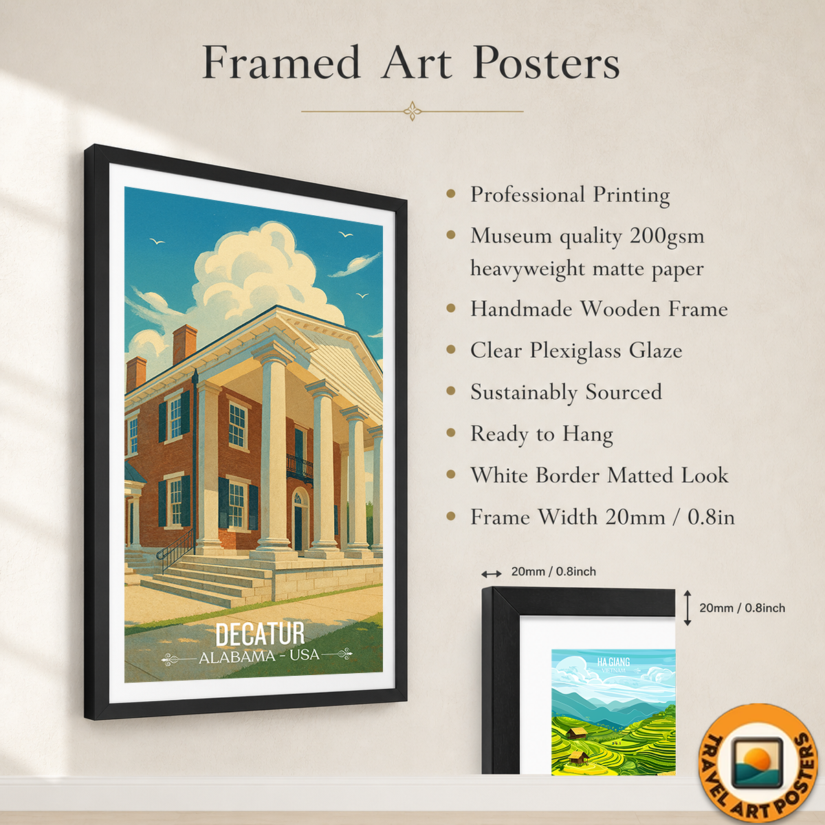 Decatur - Alabama USA - Travel Wall Art Deco Poster Print