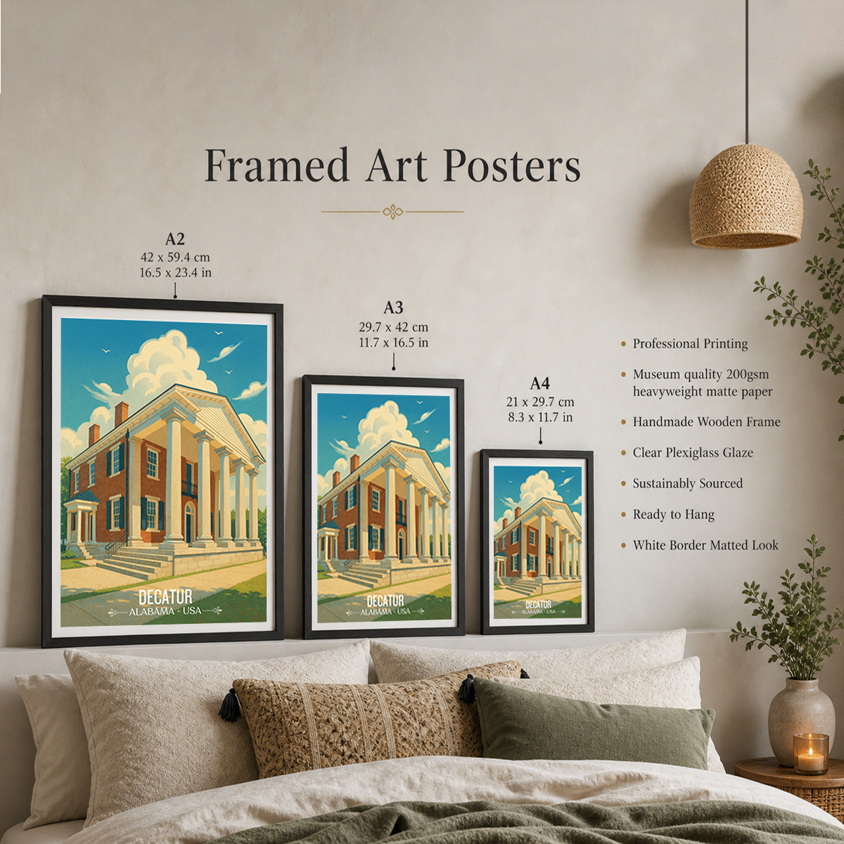 Decatur - Alabama USA - Travel Wall Art Deco Poster Print