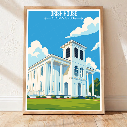 Drish House - Alabama USA - Travel Wall Art Deco Poster Print - Art Print - Travel Art Poster