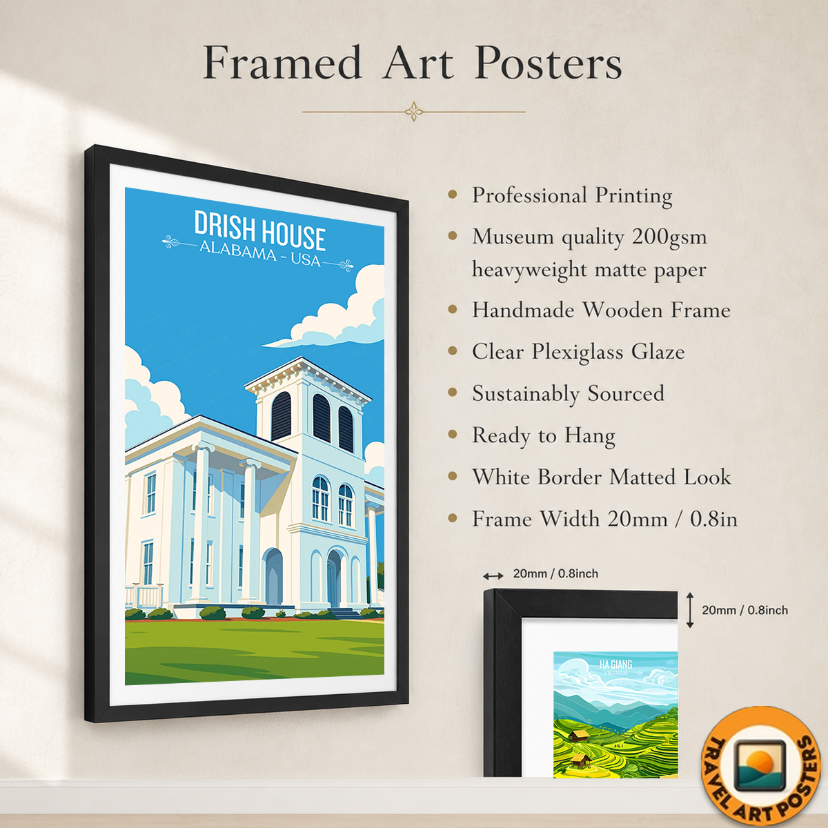 Drish House - Alabama USA - Travel Wall Art Deco Poster Print