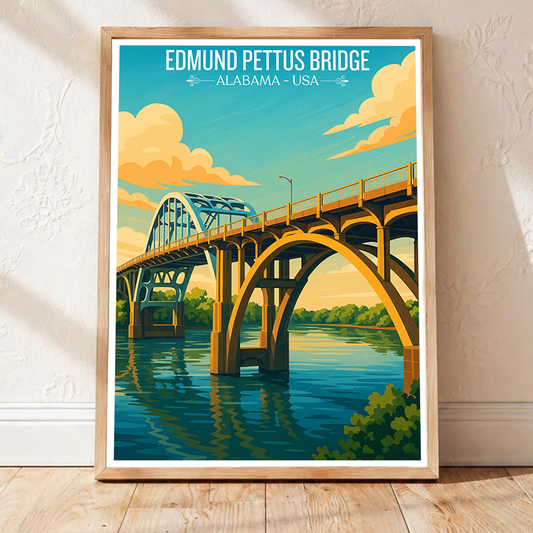 Edmund Pettus Bridge - Alabama USA - Travel Wall Art Deco Poster Print - Art Print - Travel Art Poster