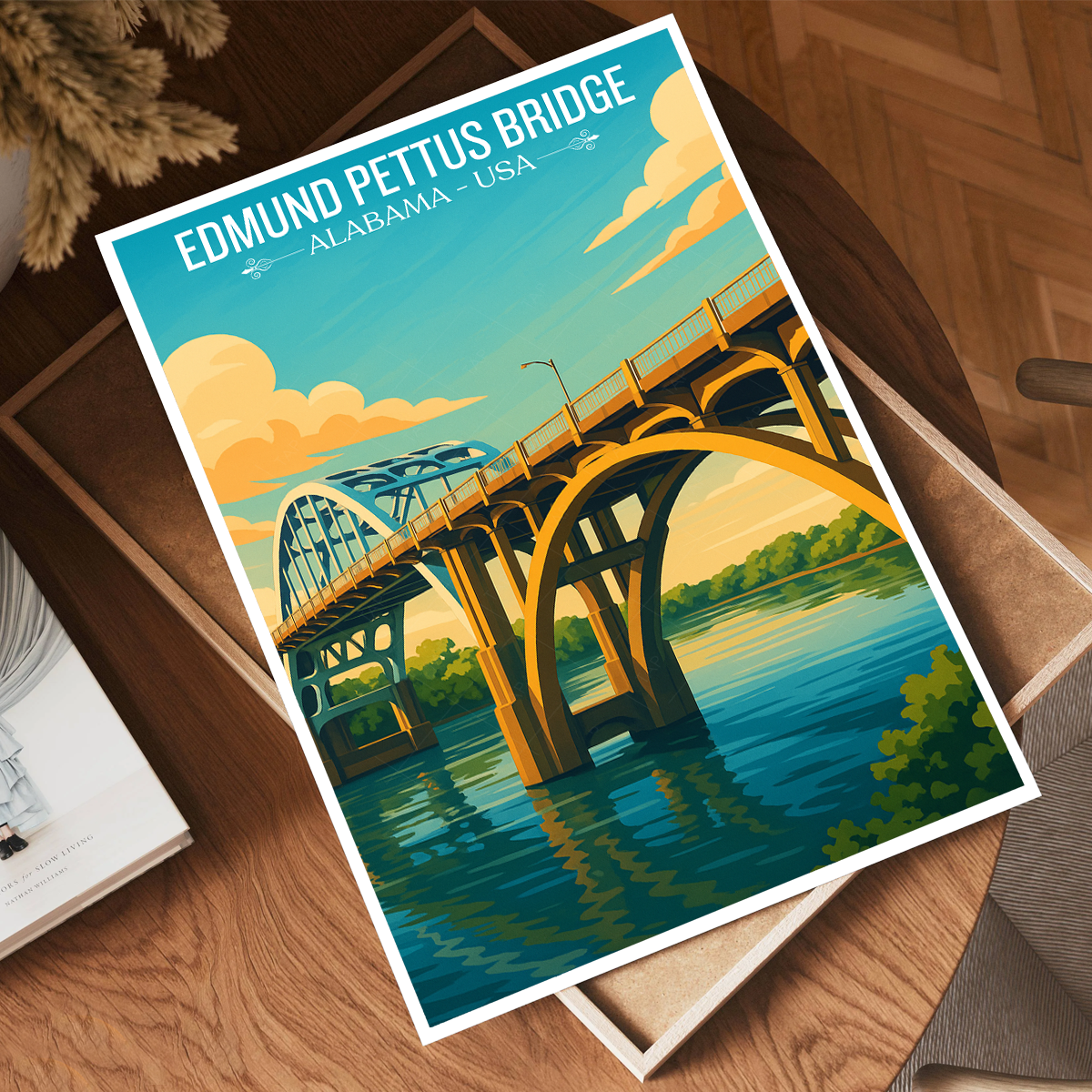 Edmund Pettus Bridge - Alabama USA - Travel Wall Art Deco Poster Print