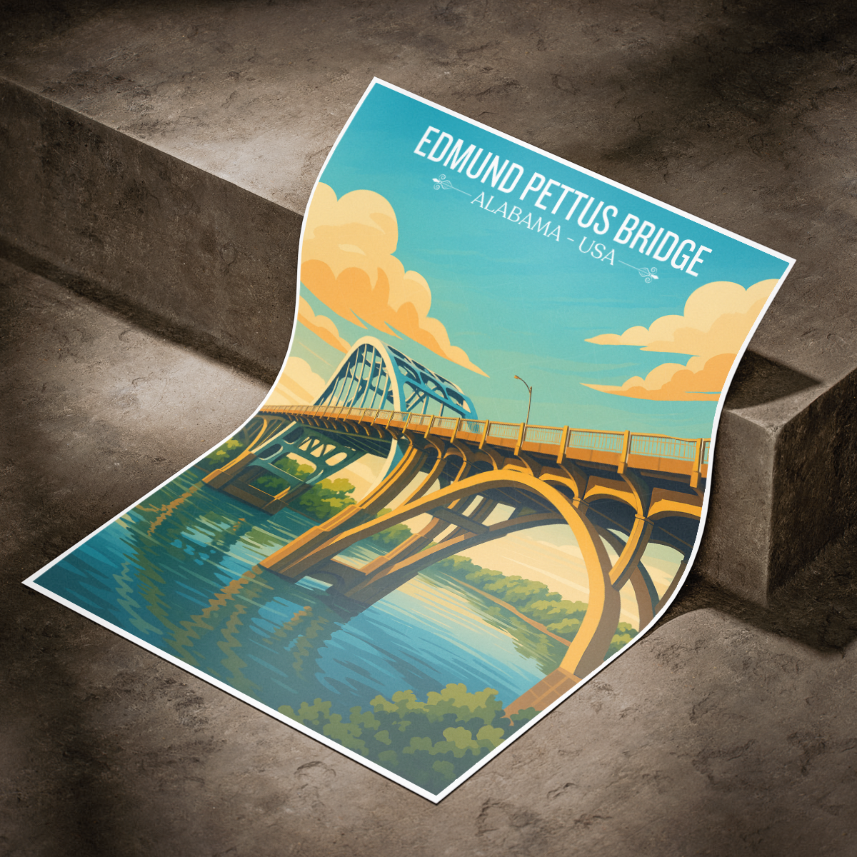 Edmund Pettus Bridge - Alabama USA - Travel Wall Art Deco Poster Print