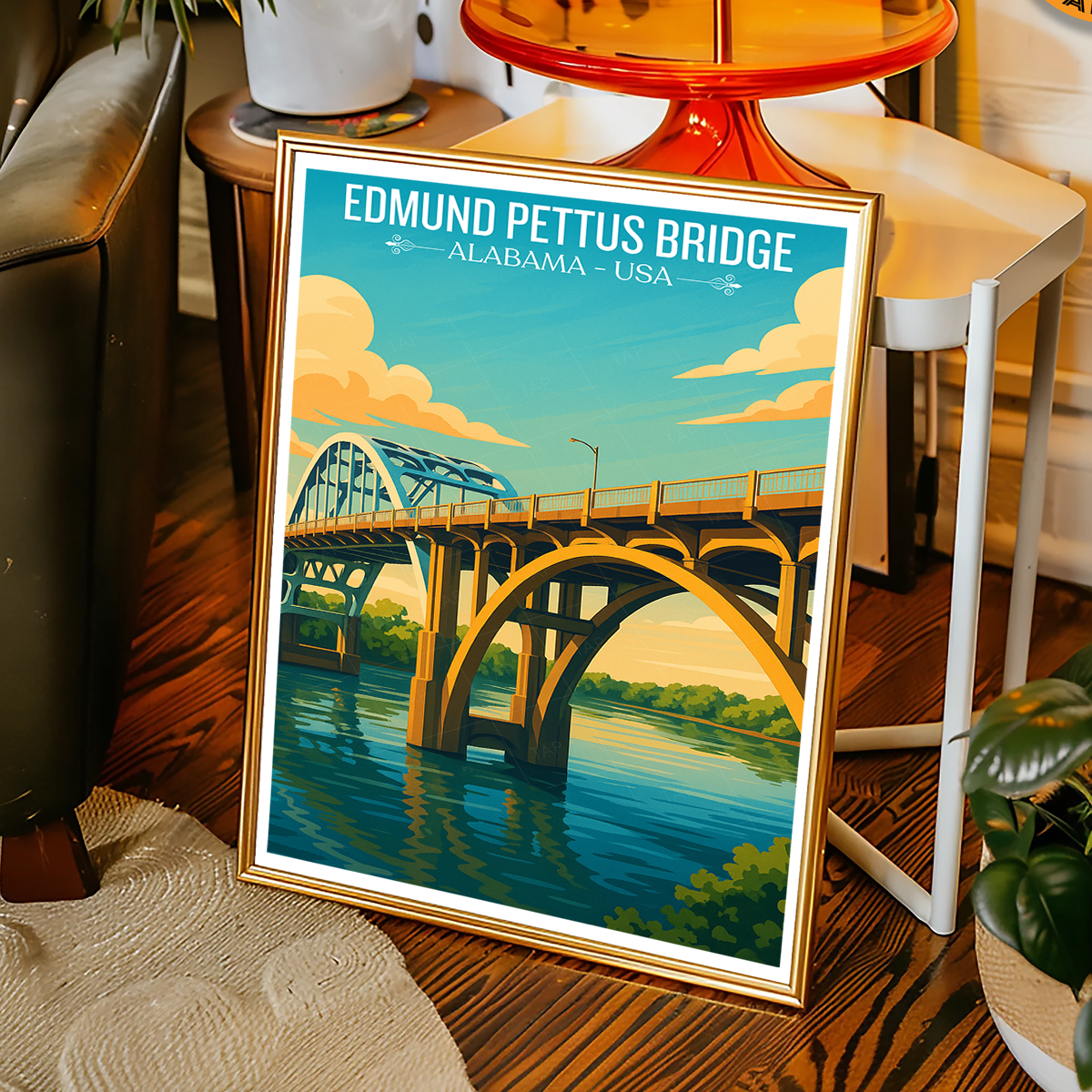 Edmund Pettus Bridge - Alabama USA - Travel Wall Art Deco Poster Print