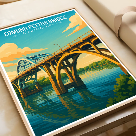 Edmund Pettus Bridge - Alabama USA - Travel Wall Art Deco Poster Print - Art Print - Travel Art Poster