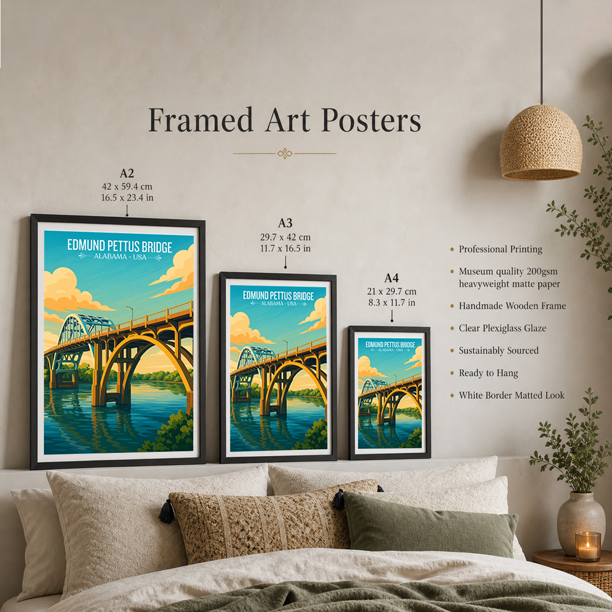 Edmund Pettus Bridge - Alabama USA - Travel Wall Art Deco Poster Print