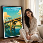 Edmund Pettus Bridge - Alabama USA - Travel Wall Art Deco Poster Print