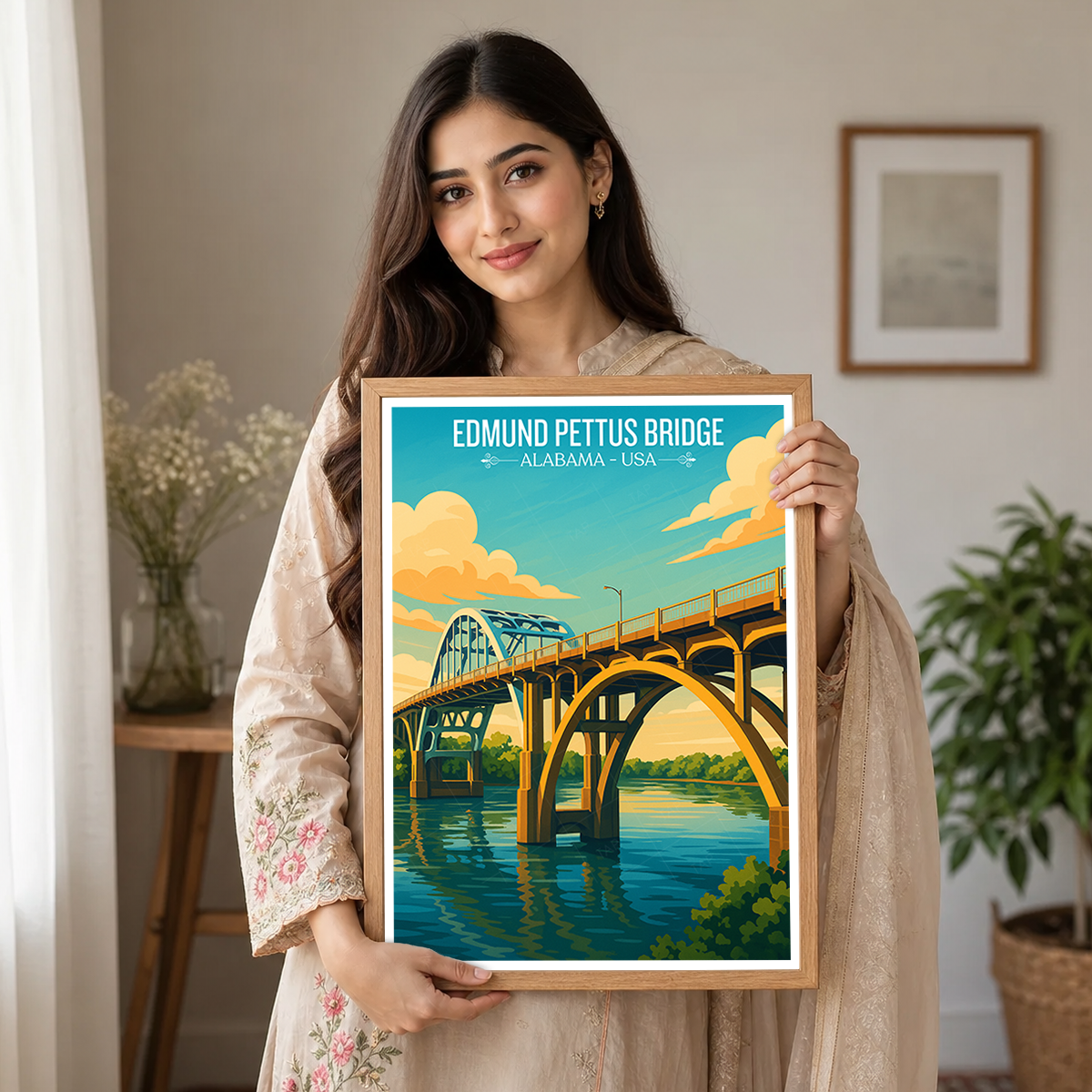 Edmund Pettus Bridge - Alabama USA - Travel Wall Art Deco Poster Print
