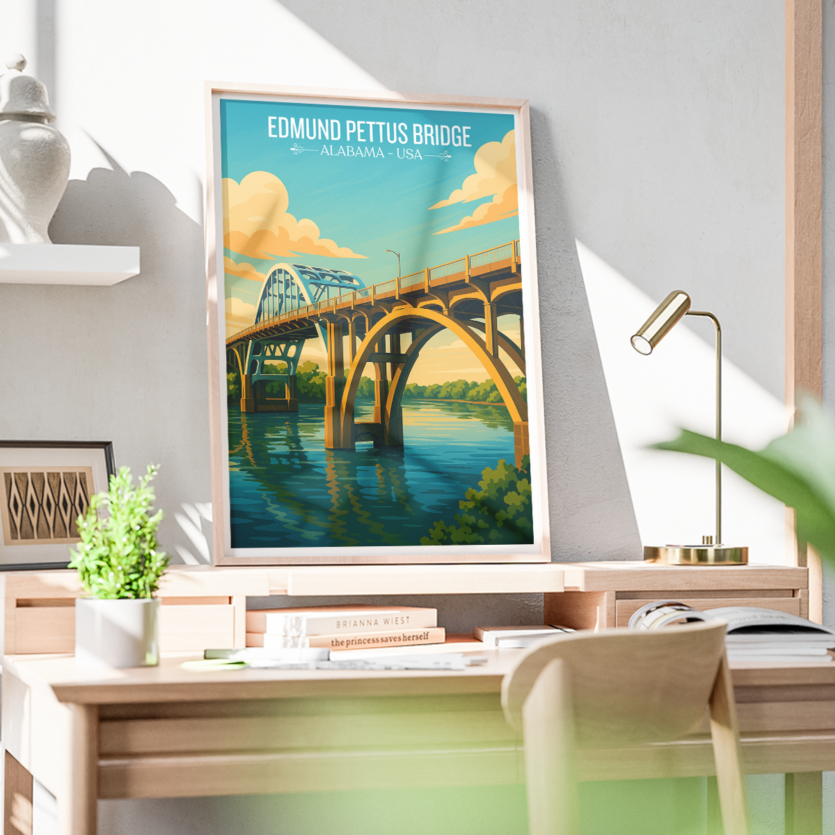 Edmund Pettus Bridge - Alabama USA - Travel Wall Art Deco Poster Print