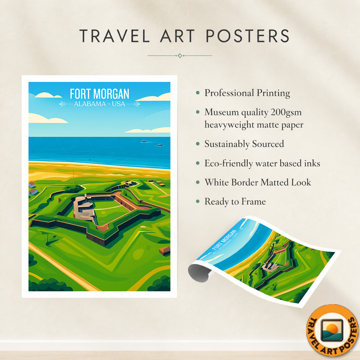 Fort Morgan- Alabama USA - Travel Wall Art Deco Poster Print