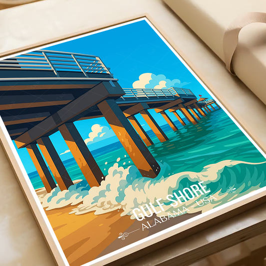 Gulf Shore - Alabama USA - Travel Wall Art Deco Poster Print - Art Print - Travel Art Poster