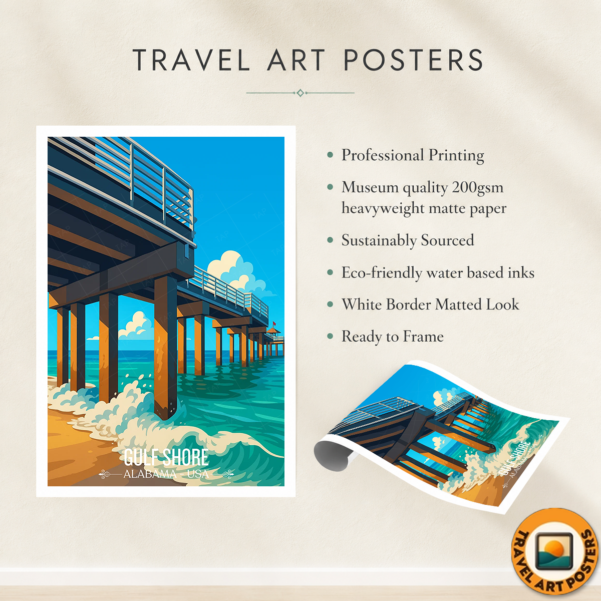 Gulf Shore - Alabama USA - Travel Wall Art Deco Poster Print