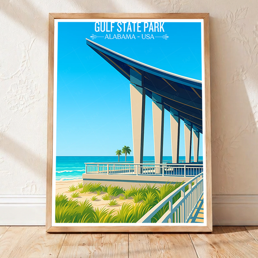 Gulf State Park - Alabama USA - Travel Wall Art Deco Poster Print - Art Print - Travel Art Poster