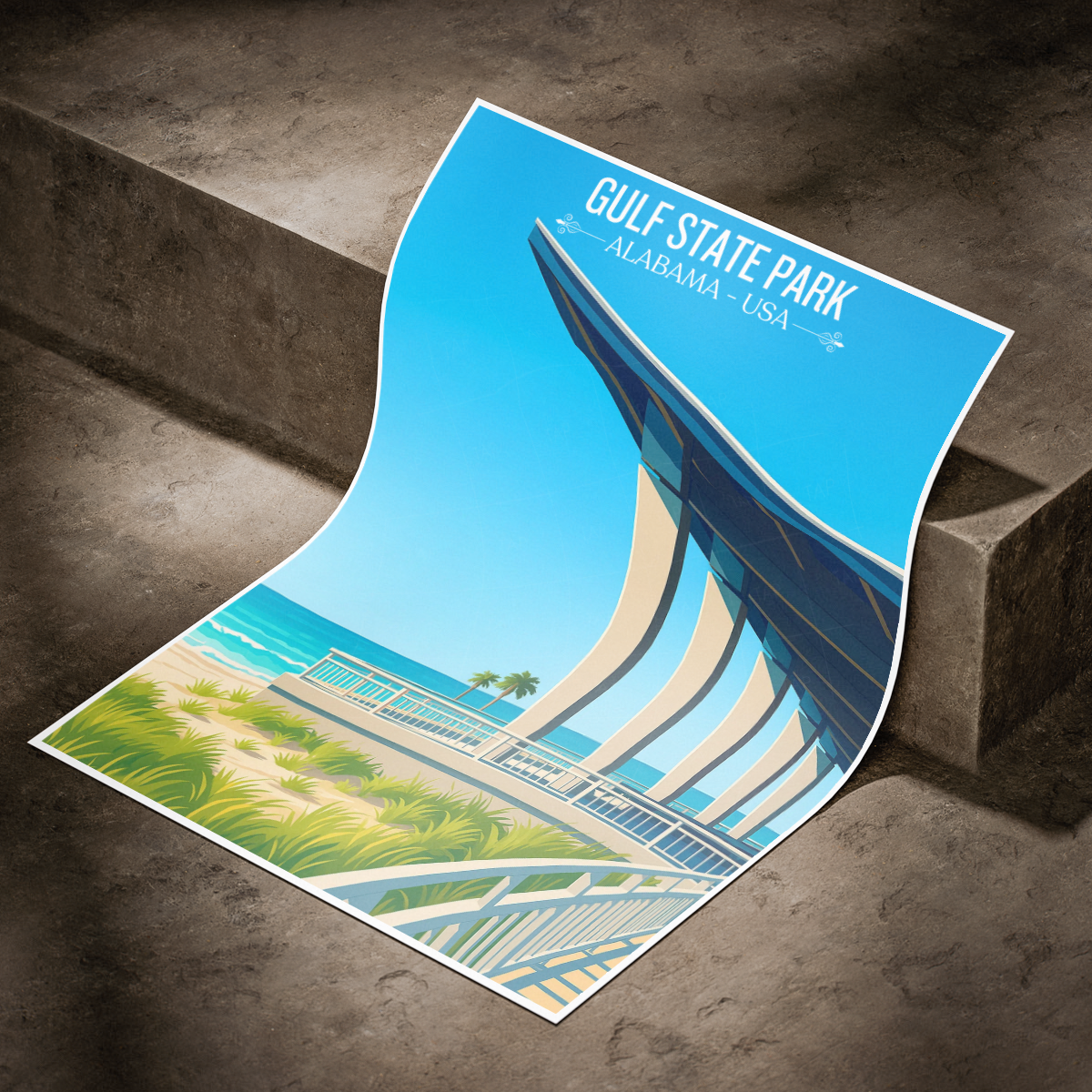 Gulf State Park - Alabama USA - Travel Wall Art Deco Poster Print