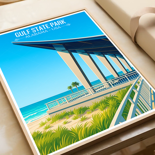 Gulf State Park - Alabama USA - Travel Wall Art Deco Poster Print - Art Print - Travel Art Poster