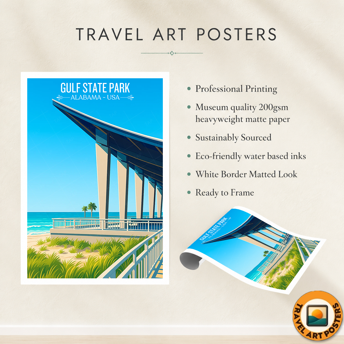 Gulf State Park - Alabama USA - Travel Wall Art Deco Poster Print