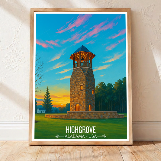 High Grove - Alabama USA - Travel Wall Art Deco Poster Print - Art Print - Travel Art Poster