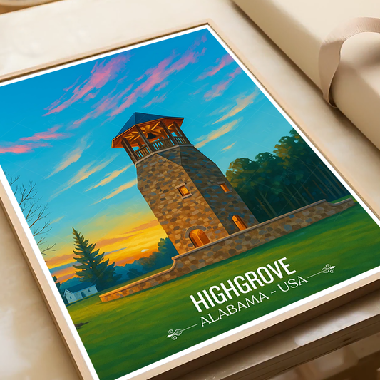 High Grove - Alabama USA - Travel Wall Art Deco Poster Print - Art Print - Travel Art Poster