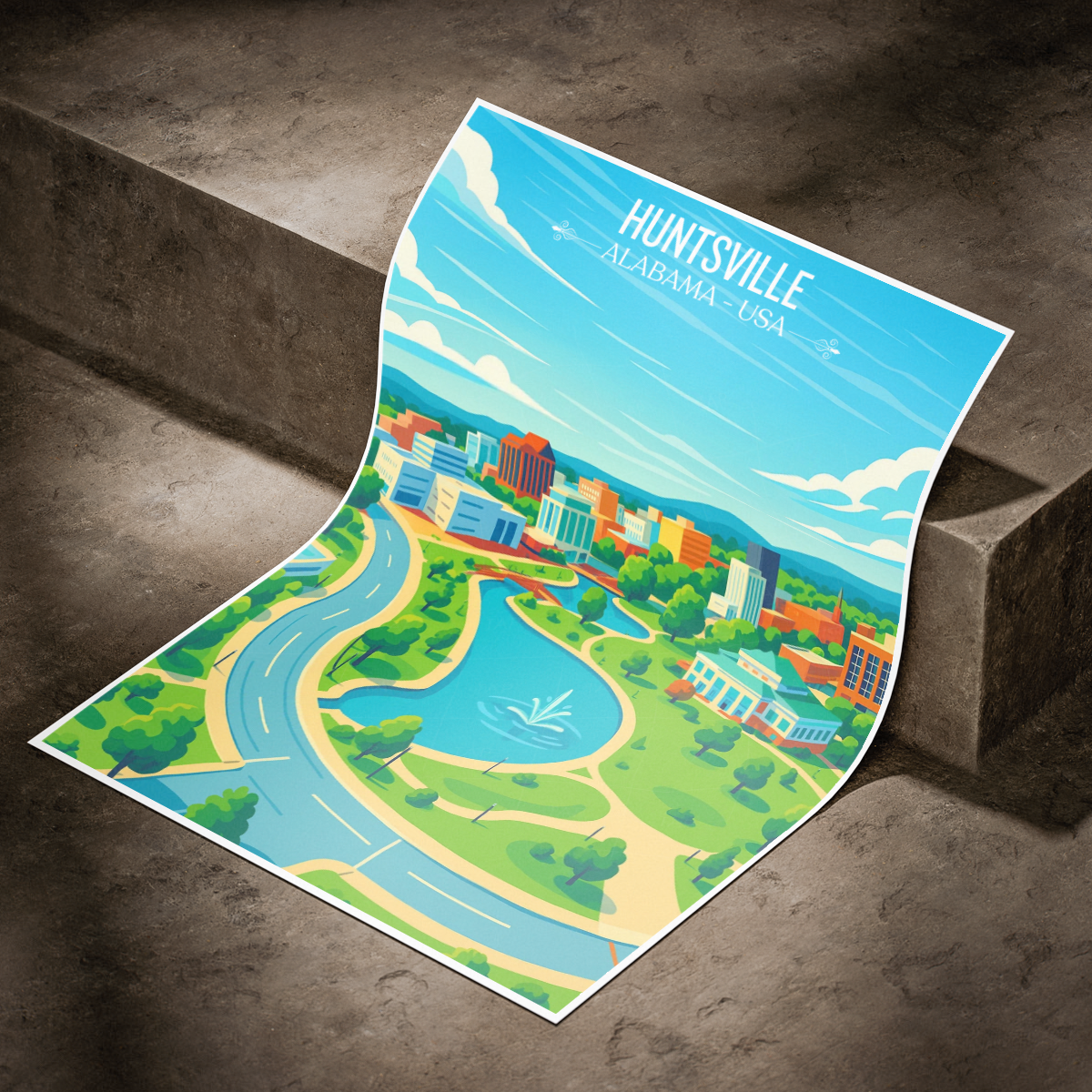 Huntsville - Alabama USA - Travel Wall Art Deco Poster Print