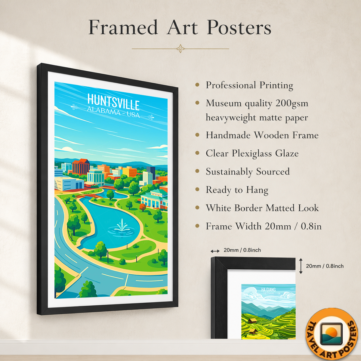 Huntsville - Alabama USA - Travel Wall Art Deco Poster Print