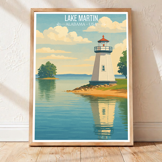 Lake Martin - Alabama USA - Travel Wall Art Deco Poster Print - Art Print - Travel Art Poster